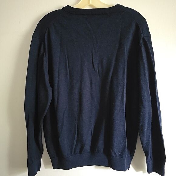 Turnbury Extra Fine Merino Wool Sweater Large Navy Blue Men's V-neck Read - Picture 6 of 8